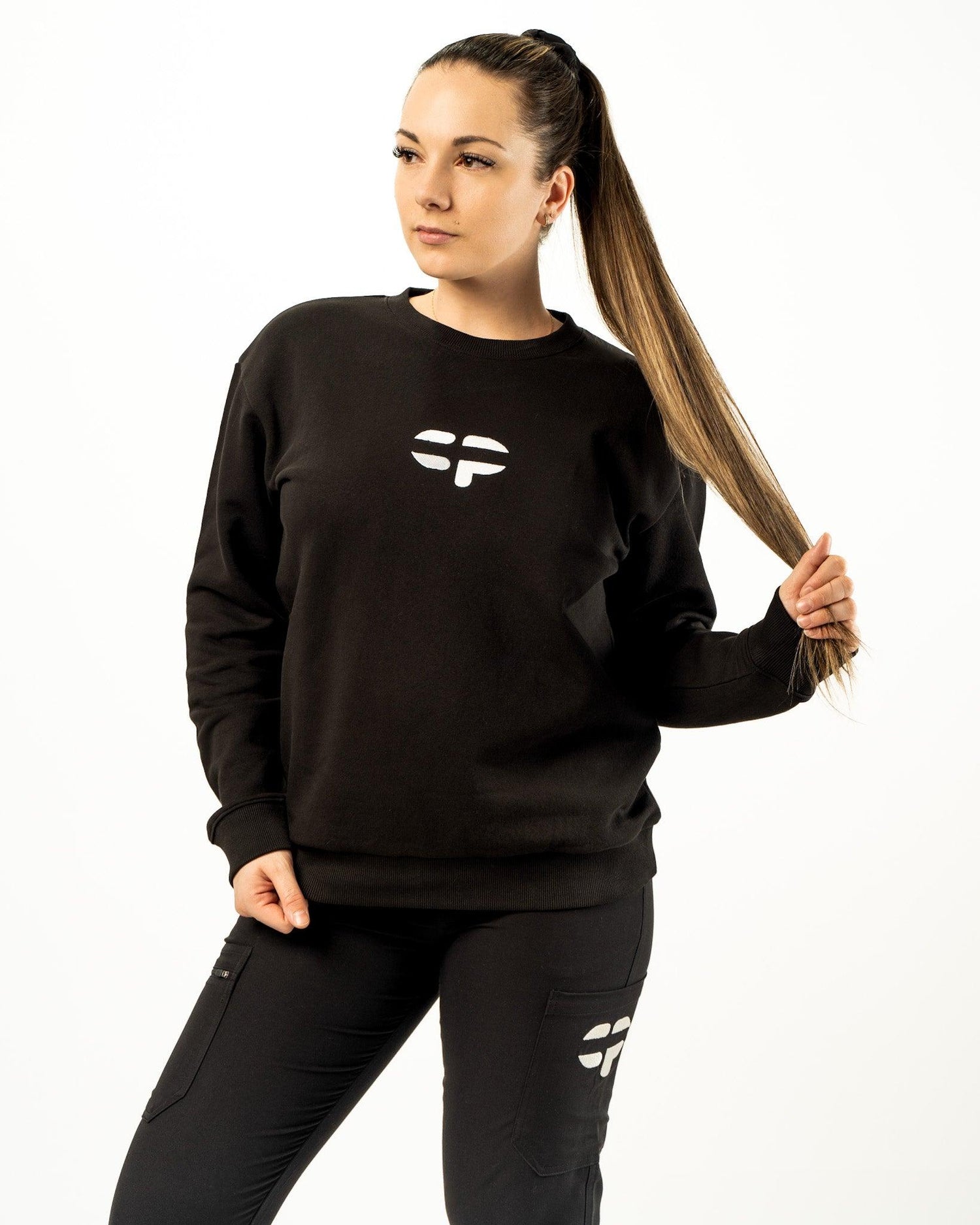 femme Jersey coton crewneck unisexe noir