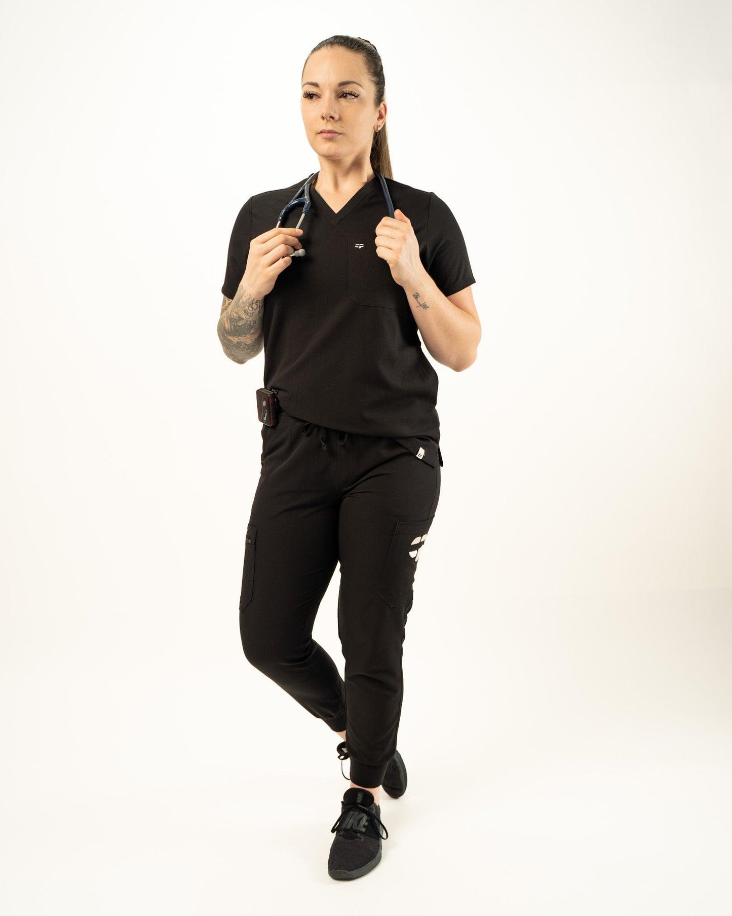 Pantalon noir, uniforme, travailleurs santé